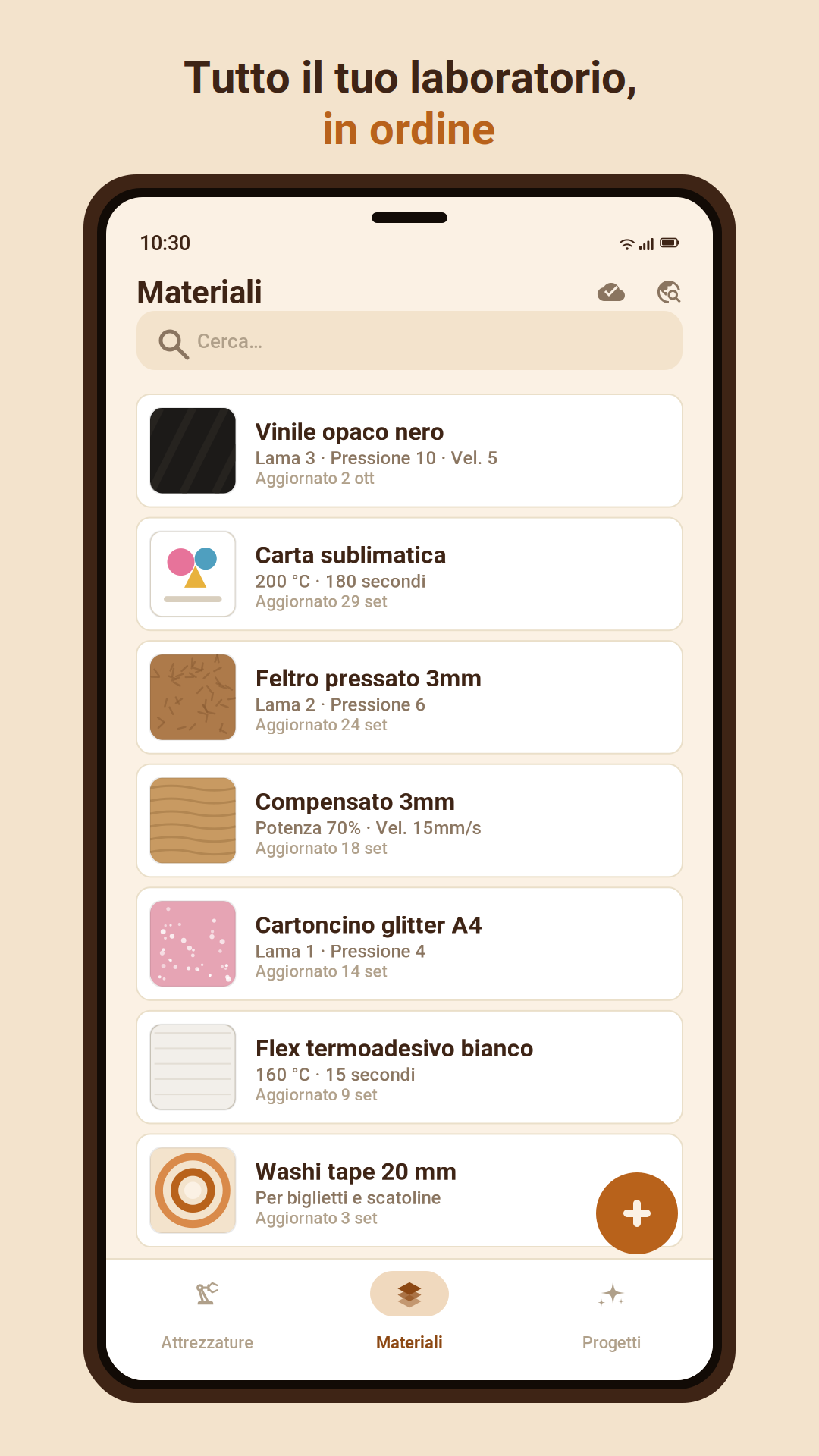 Elenco dei materiali in Craftfolio